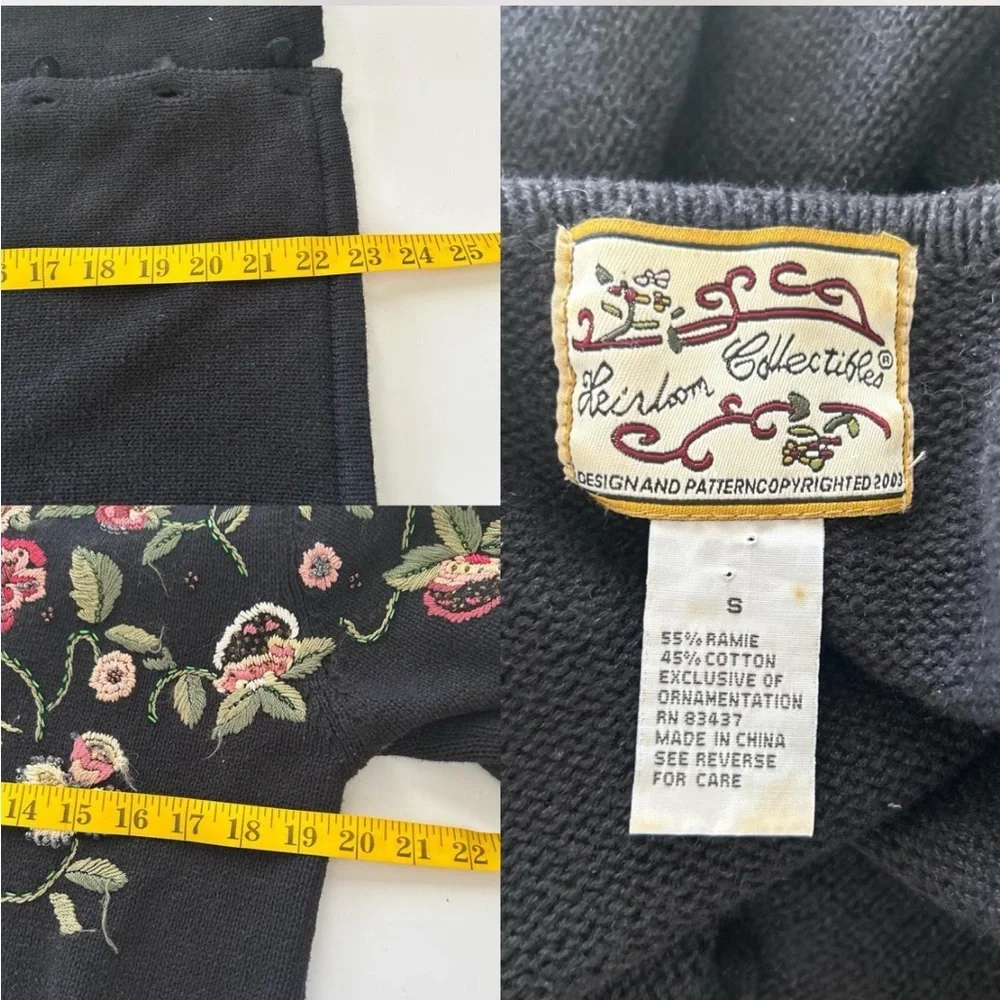 VTG Y2K Heirloom Collectibles Black Floral Embroidered Cardigan Romantic Goth. - Picture 7 of 7